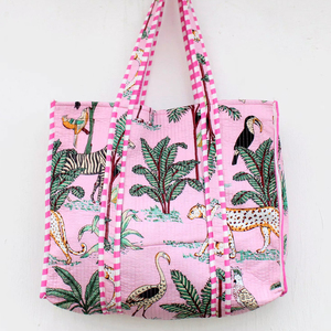 Sac fourre-tout matelassé en coton à imprimé floral, doublure en toile écologique, sac de shopping et de voyage tendance - Product Image 1