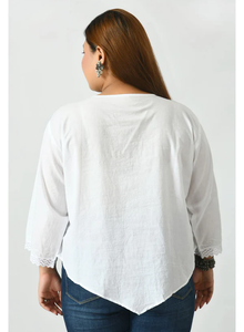 Kurta Étnica Bordada de Algodón Blanco para Mujer, Corte Regular, Estilo Informal, Diseño Tradicional de India y Pakistán, para Verano - Product Image 6