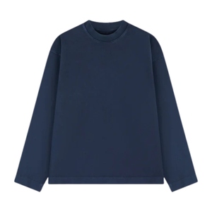 T-shirt à manches longues pour homme, bleu marine, col rond, coton, décontracté, streetwear, tendance, look vintage doux - Product Image 1