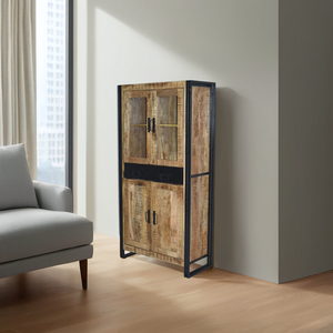 Moderno Industrial Urban Living Display Gabinete de almacenamiento Mango Puerta de vidrio de madera MDF Estilo de madera para el hogar Dormitorio Escuela Villa - Product Image 1