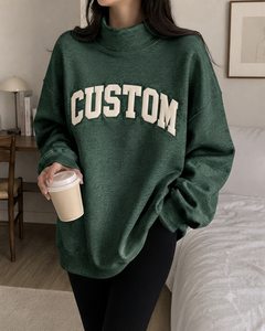 Sweat-shirt oversize à col montant pour femme, style streetwear, avec impression de lettres personnalisée, manches longues, en coton tricoté, pull pour l'hiver/le printemps, tendance - Product Image 1