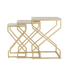 Modern <b>Gold</b> Metal <b>Console</b> <b>Table</b> Set with Marble Top Cross Base Living Room Furniture Contemporary Design Stable Accent Piece - Product Image 2