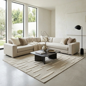 Tapis moderne en laine et coton, à poils coupés et bouclés, tufté, antidérapant, fait main, texturé, sur mesure, prix de gros direct usine - Product Image 1