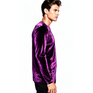 T-shirt en velours à manches longues personnalisé pour homme, col rond, vêtement décontracté, t-shirts en velours tricoté pour homme, t-shirts en velours légers pour homme - Product Image 3