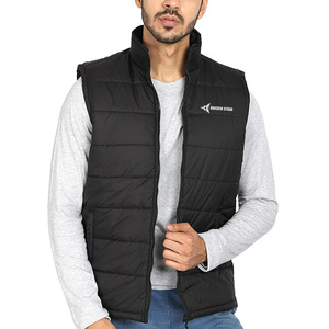 DAIZEN STAR Men's Black Stand Collar Puffer Vest Zipper Closure Solid Color Windproof Casual Outerwear 100% Polyester 220g - Product Image 3
