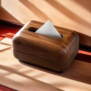 Caja Dispensadora de Pañuelos de Madera de Nogal Redonda |   Moderno Porta Servilletas de Madera, Juego de Cajas de Almacenamiento para Mesa - Product Image 1
