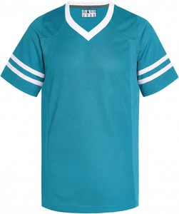 Camiseta Deportiva de Manga Corta con Cuello en V Color Verde Azulado con Rayas Blancas, Camiseta Informal de Poliéster de Secado Rápido para Verano - Product Image 1