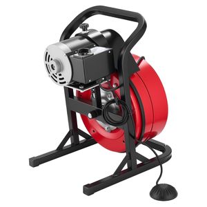 Macchina per la pulizia di scarichi da 50 FT x 1/2 pollice, con alimentazione manuale, spirale per fognature con 4 frese, attivazione ad aria, interruttore a pedale da 2-6 pollici per tubi - Product Image 1
