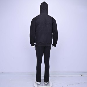 Chándal Personalizado para Hombre, con Capucha, de Algodón Negro, Manga Larga, Color Sólido, Estilo Casual para Otoño, Corte Regular, con Bolsillos Laterales y Logotipo Grabado - Product Image 2