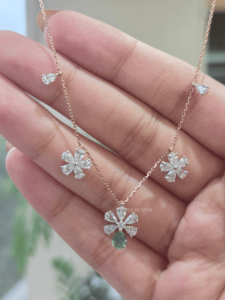 Pear Lab Grown Diamond Necklace 1.60 Ct Gold Floral <b>Cluster</b> Design Green Stone Pendant Prong Setting Jewellery for Women - Product Image 2