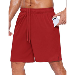 Pantalones Cortos Deportivos Rojos de Secado Rápido con Cintura Ajustable con Cordón y Bolsillos, Estilo Bermuda, Casual y Deportivo - Product Image 1