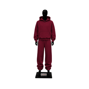 Maroon Oversized <b>Hoodie</b> Tracksuit Set <b>Men</b> Custom <b>Plain</b> Pullover Hooded Sweatshirt Loose Fit Jogger Pants Streetwear Wholesale - Product Image 1