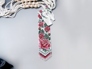 MEILLEURE VENTE Collier ethnique long en perles de rocaille avec roses perlées, style bohème, motif floral rose et blanc - Product Image 4