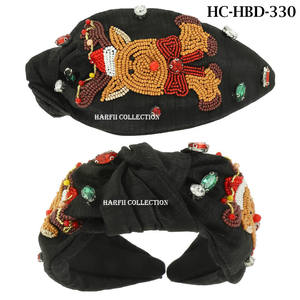 Diadema Negra de Diseño con Nudos y Abalorios, Adornos de Calaveras con Texto Espeluznante, Diadema Festiva para Niñas - Product Image 1