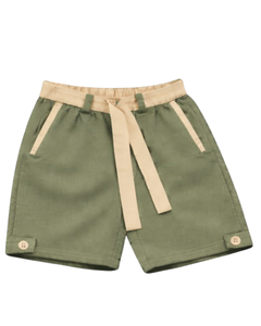 Ensemble décontracté homme été vert olive et beige contrastant, haut sans manches et short, taille à cordon, mélange de coton respirant et confortable - Product Image 5
