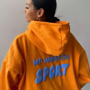 เสื้อฮู้ดโอเวอร์ไซส์ MR WINSTON สีพื้น ผ้าฝ้ายฟลีซ มีกระเป๋า ดีไซน์สำหรับทุกเพศ ใส่ได้ในฤดูใบไม้ร่วง ทรงปกติ - Product Image 4