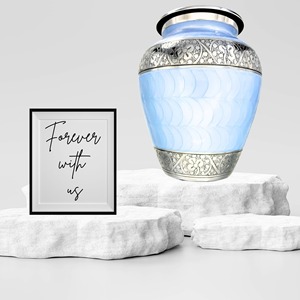 Urne funéraire blanche de style américain de haute qualité LU, gravée à la main, avec finition émail métallique, capacité de 200 pouces cubes - Product Image 3