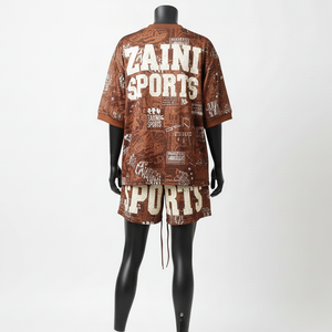 Conjunto de Pantalones Cortos de Malla para Mujer, Premium, 165 GSM, Suave, Secado Rápido, Poliéster, Malla Marrón, Logotipo Gráfico Sublimado - Product Image 2