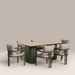 Juego de Comedor con Mesa Rectangular y Seis Sillas con Respaldo Sólido y Cojín Extraíble para Muebles del Hogar - Product Image 1
