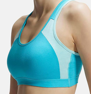 Women's Sports <b>Bra</b> <b>Blue</b> Color Contrast Design Adjustable Straps Yoga Fitness Support Medium Size - Product Image 1