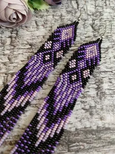 Pendientes largos de moda de alta calidad, pendientes bohemios con flecos, pendientes étnicos, pendientes morados y negros, pendientes adornados PARA CUMPLEAÑOS - Product Image 2