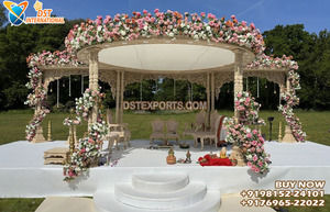 Magnifique Mandap rond en bois pour mariage hindou, décoration de mariage grandiose, Mandap en bois Londres, Mandap de mariage intérieur époustouflant USA - Product Image 5