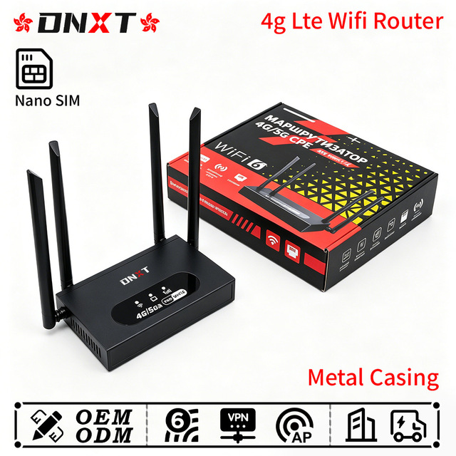 DNXT 4G LTE WiFi Router WiFi 6 Metal Casing 4 External Antennas VPN Modem Home/SOHO Use Firewall & QoS