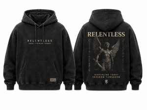 เสื้อฮู้ดผู้ชายสีดำทรงโอเวอร์ไซส์ ยี่ห้อ Wholesale AcidWash Relentless ผ้าฝ้ายเฟรนช์เทอร์รี่ พิมพ์ลาย มีกระเป๋า สวมใส่สบายๆ สำหรับฤดูใบไม้ร่วง - Product Image 1