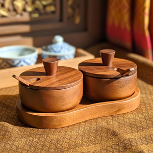 Boîte à sel en bois d'acacia faite à la main, double compartiment, couvercle pivotant, boîte de rangement pour épices, pot à sucre par blossom craft india - Product Image 6