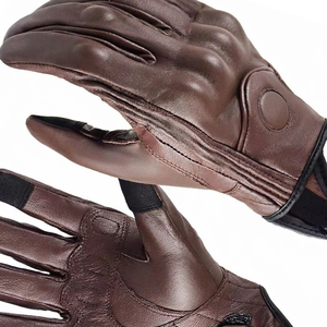 Guantes de Motociclismo de Cuero Vacuno Marrón para Hombre, Compatibles con Pantalla Táctil, Cierre de Velcro - Product Image 2