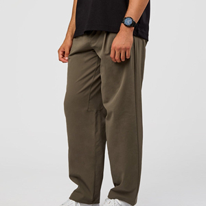 Pantalon décontracté plissé vert olive pour homme, coupe droite, en polyester respirant de poids moyen, style automne, avec braguette boutonnée - Product Image 5