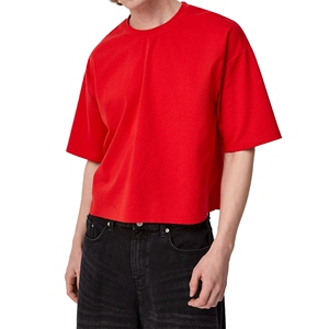 Camiseta de Manga Raglán Color Crema para Hombre con Ribete en Contraste Azul Marino, Cuello Redondo, Corte Regular, Jersey de Algodón, Diseño Liso Informal - Product Image 2