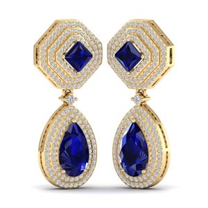 Boucles d'oreilles REYES, nouveau design, or massif 14 carats, diamants certifiés IGI, sur mesure, coupe poire, saphir bleu 5,6 carats - Product Image 6