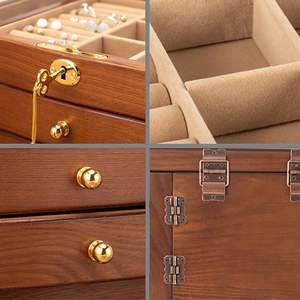 Caja de joyería de madera vintage para mujer, elegante organizador para collares, anillos y relojes - Product Image 6