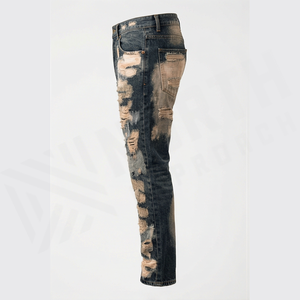 Jean en denim déchiré coupe slim taille haute pour homme, style décontracté en coton, idéal pour l'automne - Product Image 2