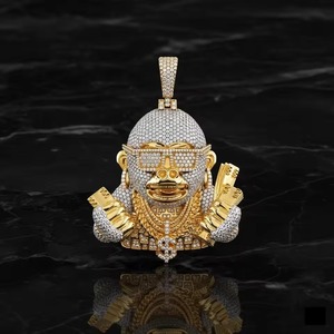 Colgante de Mono Iced Out Chapado en Oro de 18K con Moissanita, Estilo Hip Hop de Dibujos Animados, Joyería para Hombre, Colgante Bicolor Bling para Raperos - Product Image 1