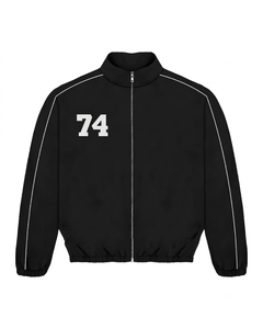 New Arrival Custom Men's Black 74 Printed Tracksuit <b>Set</b> Sporty Windbreaker Jacket With Drawstring Pants Breathable Polyester - Product Image 2