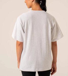 Camiseta de Manga Corta para Mujer, Cuello Redondo, Color Gris Claro, Corte Holgado, 100% Algodón Jersey, Color Sólido Informal, para Todas las Temporadas - Product Image 2