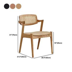 Silla de Comedor de Madera de Teca con Respaldo de Ratán Natural y Asiento Acolchado Suave, Diseñada para un Comedor Elegante y Confortable - Product Image 1