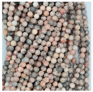 ลูกปัดพลอยธรรมชาติทรงกลมสำหรับทำเครื่องประดับ สีชมพู เทา ขาว ลายหินอ่อน ต้นกำเนิดจากอินเดีย - Product Image 1