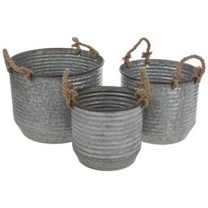 Jardinière en métal galvanisé au design moderne avec poignée en corde, faite à la main, personnalisable, pour décoration intérieure et extérieure, jardinières à fleurs - Product Image 1