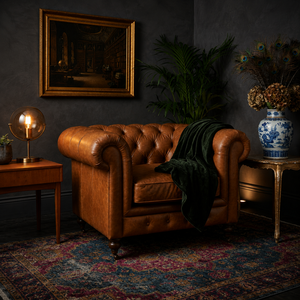 Premium Rolled Arm Leather <b>Sofa</b> Chair Genuine Leather with Tufted Back Chesterfield Style Leather <b>Sofa</b> for Living Room Furniture - Product Image 1