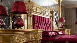 Luxury Victorian Black Gold <b>Solid</b> Teak <b>Wood</b> Bedroom Set King Size Bed with Curio Nightstands Wardrobe and <b>Dressing</b> <b>Table</b> Set - Product Image 4