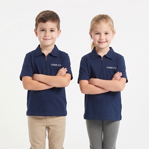 Kids <b>Navy</b> Blue Quarter Zip Polo Shirt Short Sleeve Embroidered Logo Regular Fit Children's Wear Leisure <b>Top</b> - Product Image 4