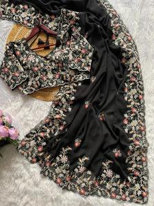 Sari de Diseño Indio en Tela Georgette, el Más Vendido, con un Look Étnico Elegante en Negro, Blusa de Exportación de Última Tendencia, Boutique Exclusiva - Product Image 4