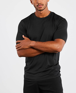 T-shirt décontracté pour homme de haute qualité, noir, coupe classique, style streetwear, manches courtes, col rond, tissu jersey respirant en spandex/polyester - Product Image 1