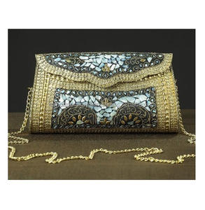 Bolsos de mensajero de embrague de Metal de hombro hechos a mano de diseñador de mujer India bolsos de fiesta de compras bohemios de noche de estilo bohemio-venta al por mayor - Product Image 6