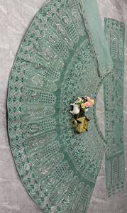 Luxury Sea <b>Green</b> <b>Net</b> Lehenga Choli Set Heavy Sequins Zari Embroidery Full Sleeve Indian Pakistani Winter Party Bridal Wedding - Product Image 3