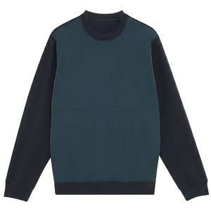 เสื้อสเวตเชิ้ตคอกลมสีน้ำเงินเข้มคุณภาพสูงสำหรับผู้ชาย ผ้าถักเนื้อฝ้ายสีพื้น ทรงลำลองพอดีตัว มีกระเป๋า - Product Image 4