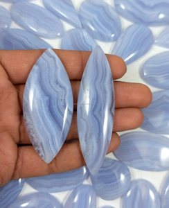 Vente en gros de pierres précieuses naturelles en agate bleue dentelle, semi-précieuses, ovales, en forme de poire, CABS, pour la fabrication de bijoux en argent/laiton - Product Image 4